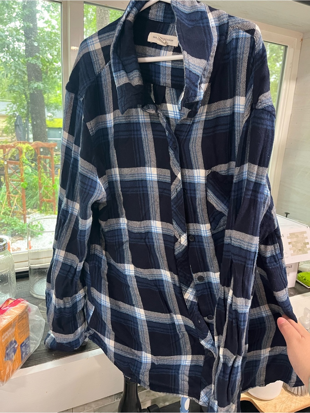 beachlunchlounge Navy and Light Blue Plaid Button-Down Shirt